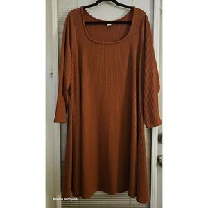 Old Navy 3X Copper Moon Ribbed A-Line Knit Dress With 3/4 Sleeves Comfortable Fi